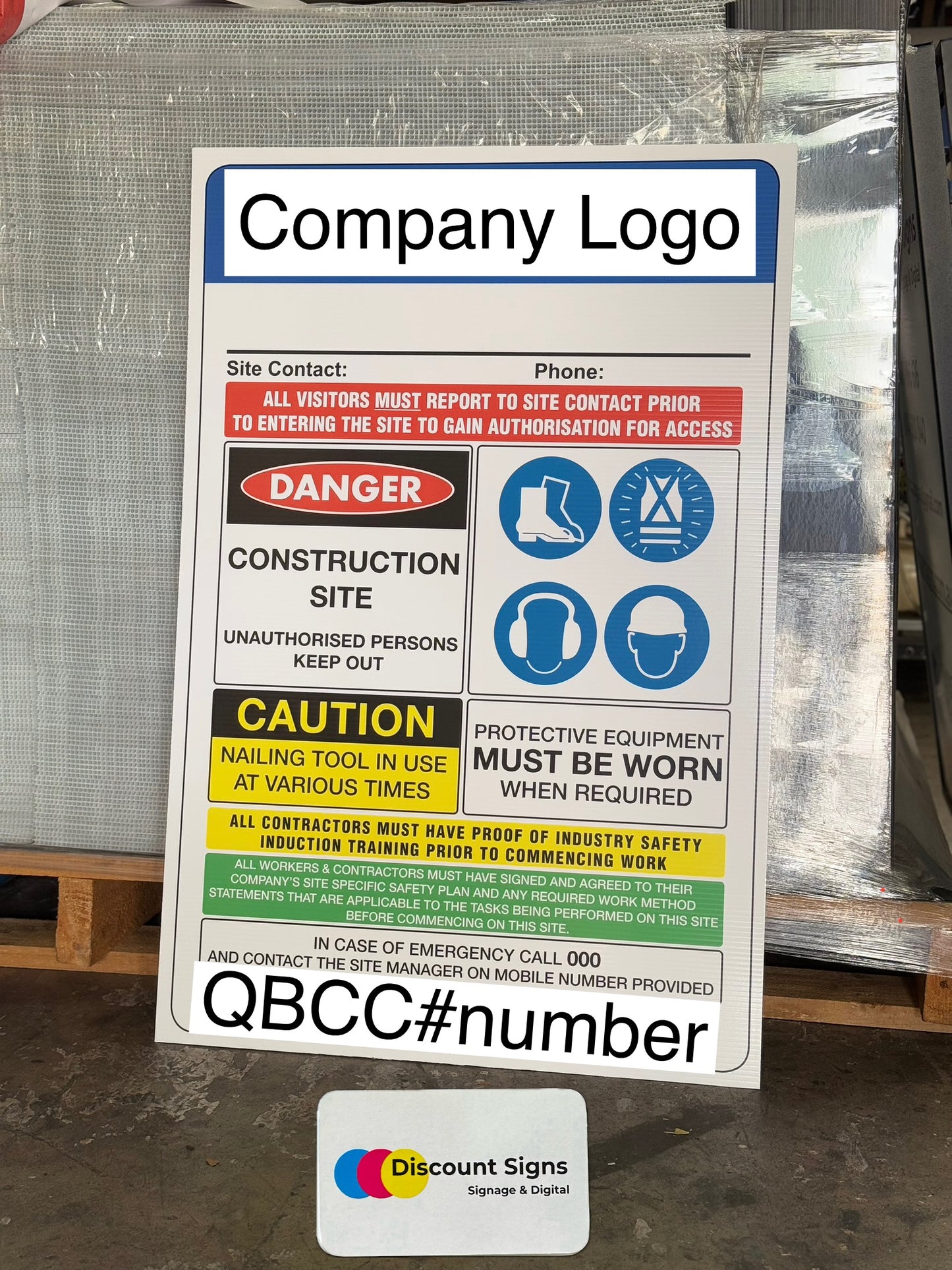 Construction site safety sign 600x900mm