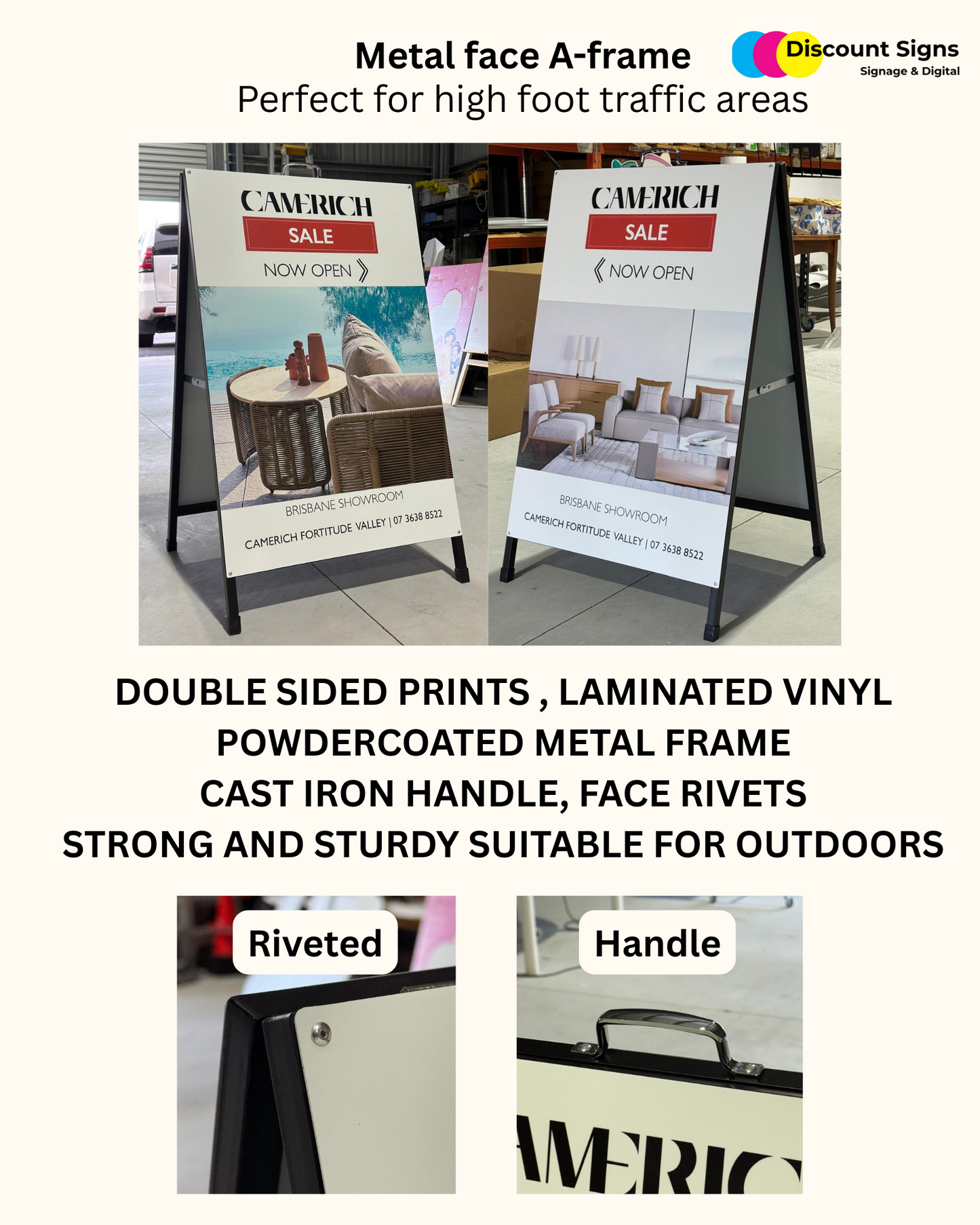 Metal face A-Frame board with Full Colour Digital Print & Lamination 600x900mm
