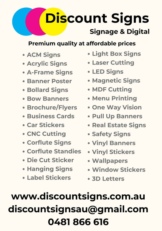 List of products Discount Signs can manufacture
