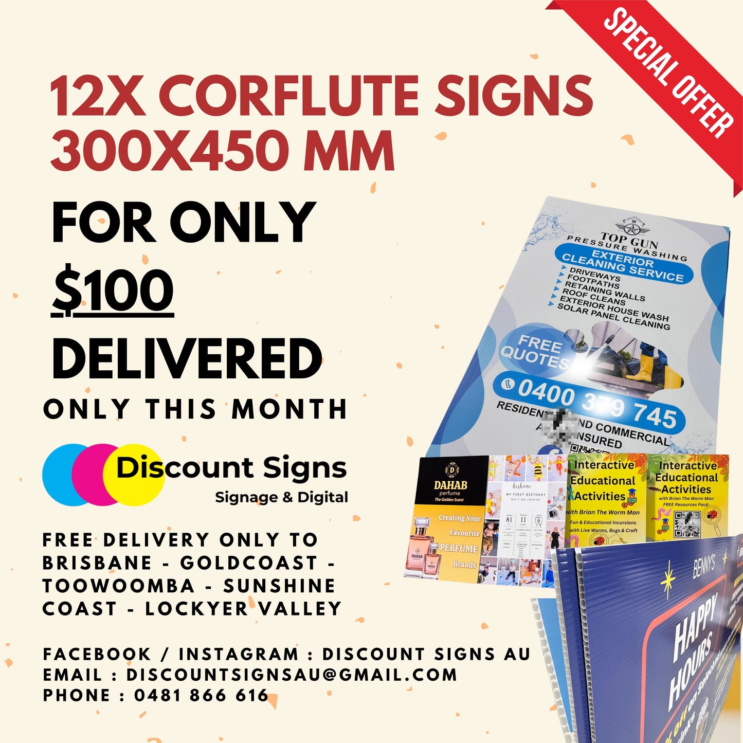12x 300x450mm Corflute Prints - FREE DELIVERY SOUTH EAST QUEENSLAND - SPECIAL OFFER