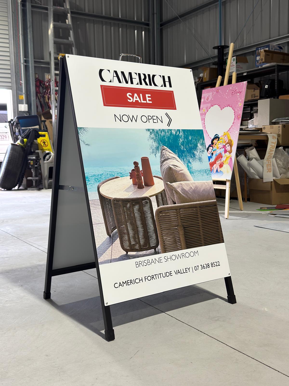 Metal face A-Frame board with Full Colour Digital Print & Lamination 600x900mm