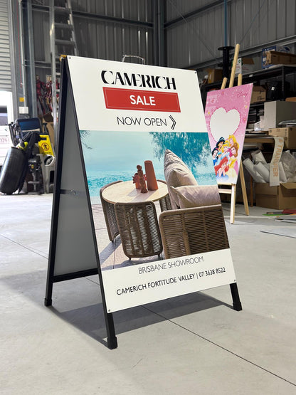 Metal face A-Frame board with Full Colour Digital Print & Lamination 600x900mm