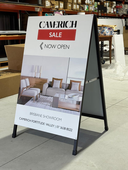 Metal face A-Frame board with Full Colour Digital Print & Lamination 600x900mm